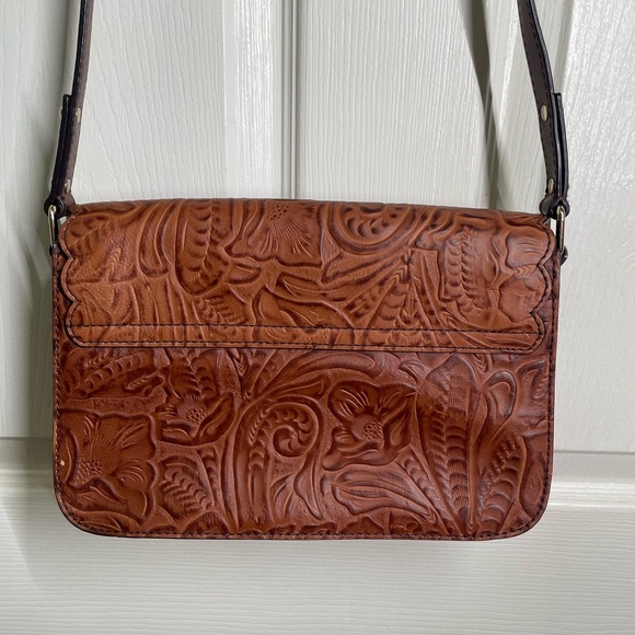 { Kate Spade Mini Messenger } Embossed Brown Santa Rosalia Scout Leather Bag - Picture 6 of 12